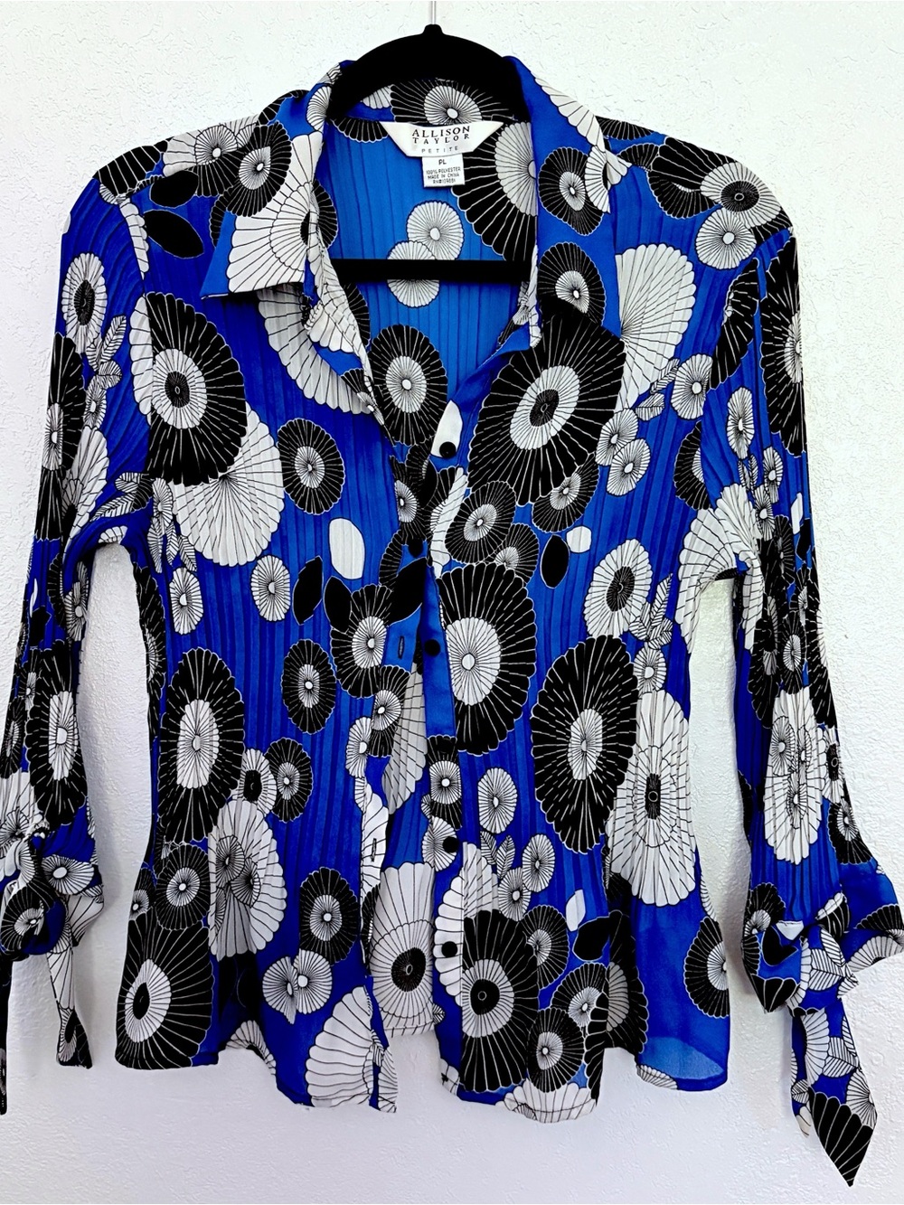 Funky floral button down blouse shirt petite large PL